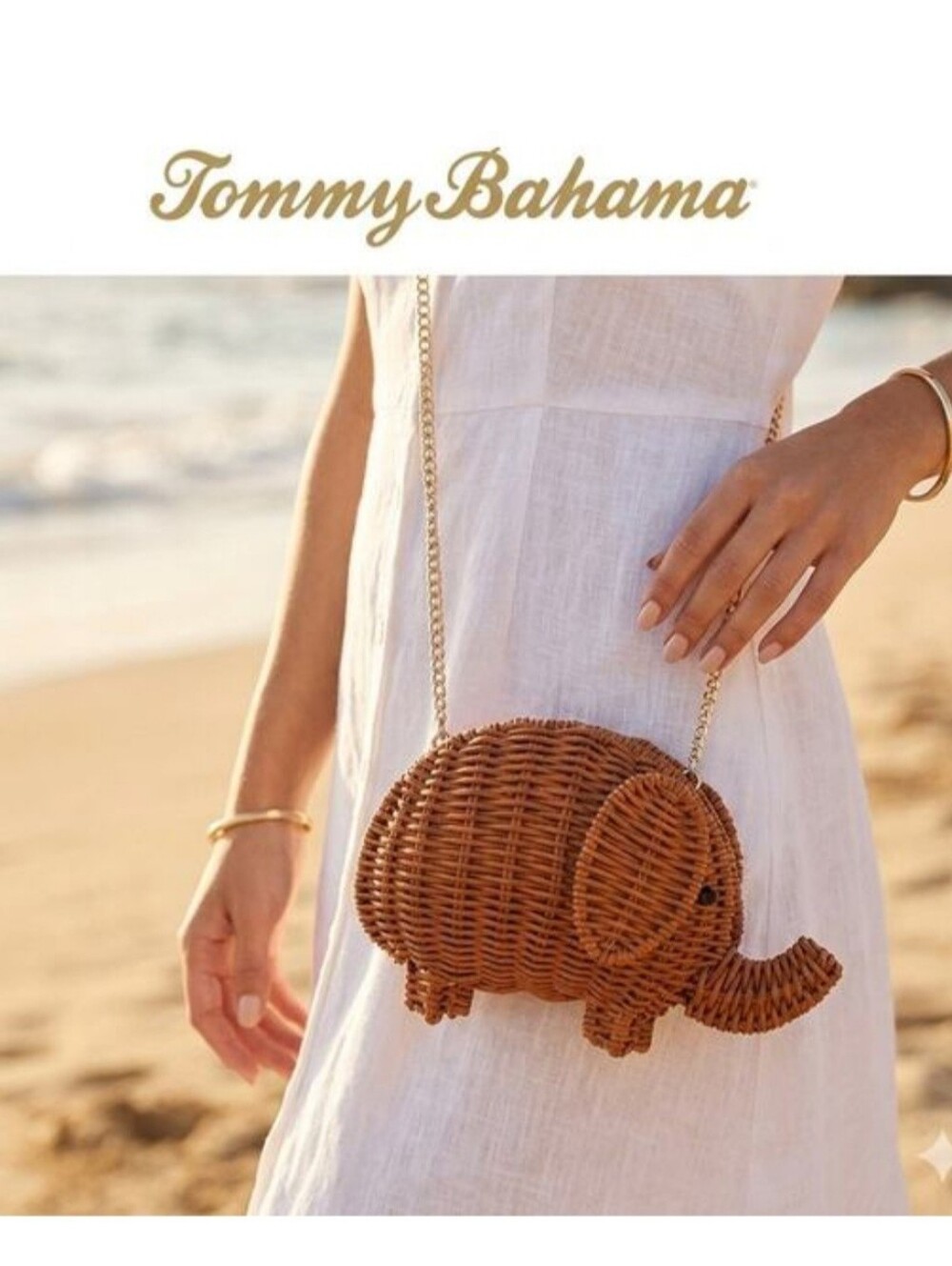 Tommy Bahama Elephant Basket Shoulder Bag, Small Purse Wicker Charm